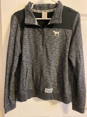 PINK Victoria's Secret Heather Charcoal Gray Quarter-Zip Pullover